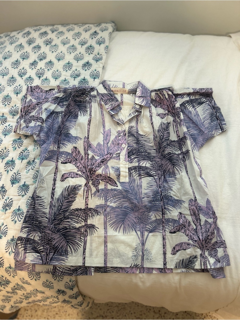 Purple and White Tropical Button-Down Shirt